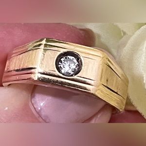 💛 14K Gold “LeMans” Genuine Diamond Ring Vintage stamped Sz 10 Beautiful C…